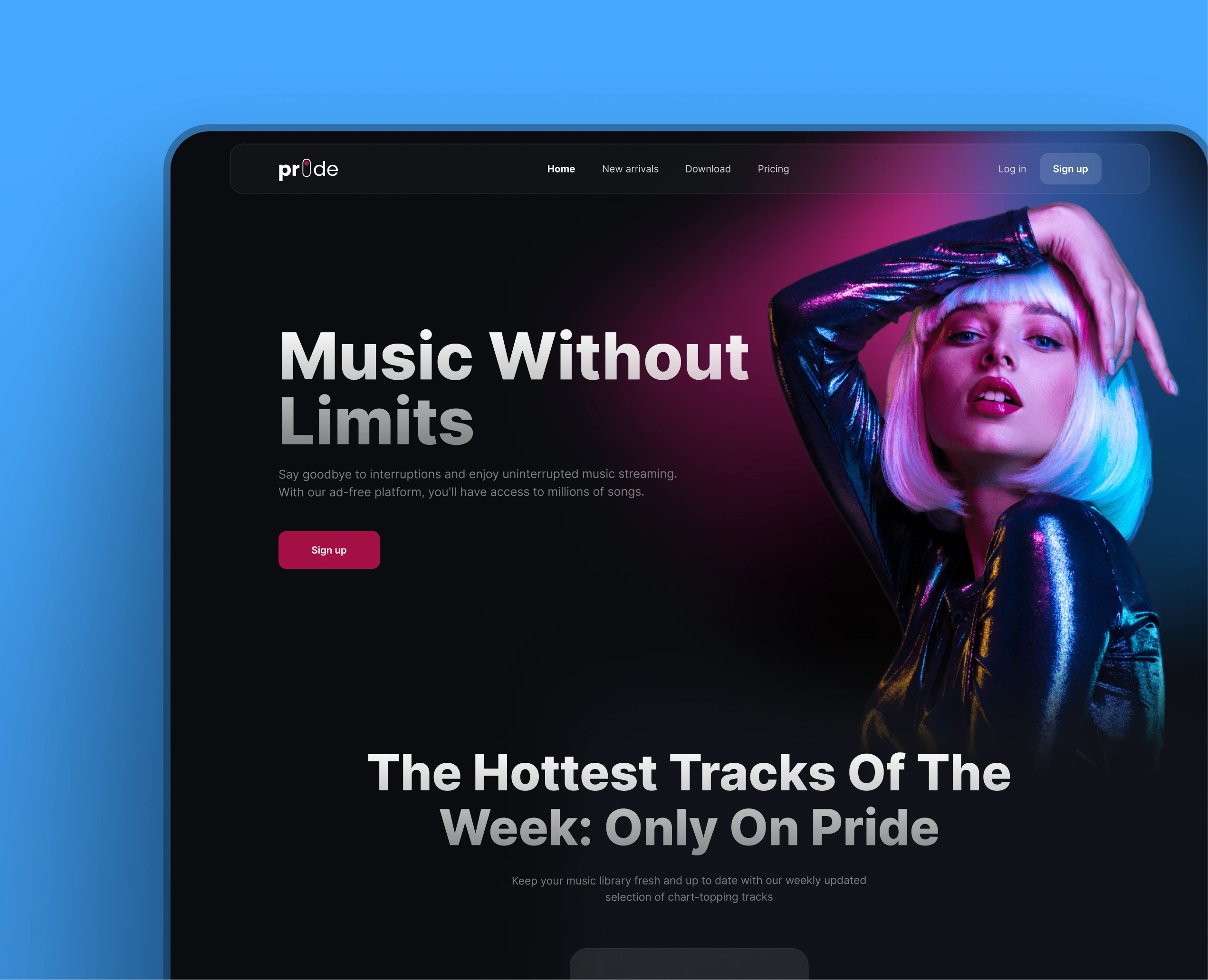 Landing page design project from UX/UI course