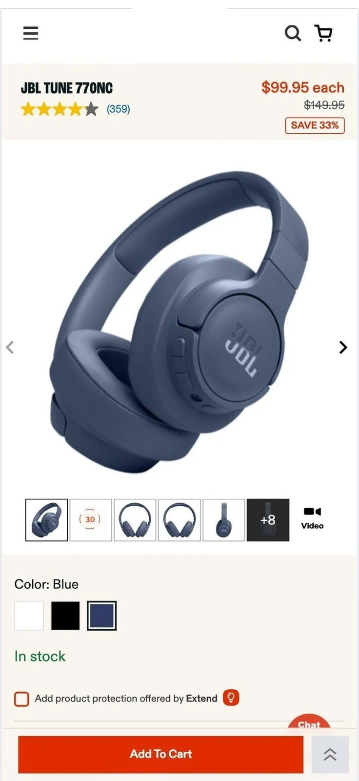 JBL Tune 770NC product page — example of a cluttered ecommerce design