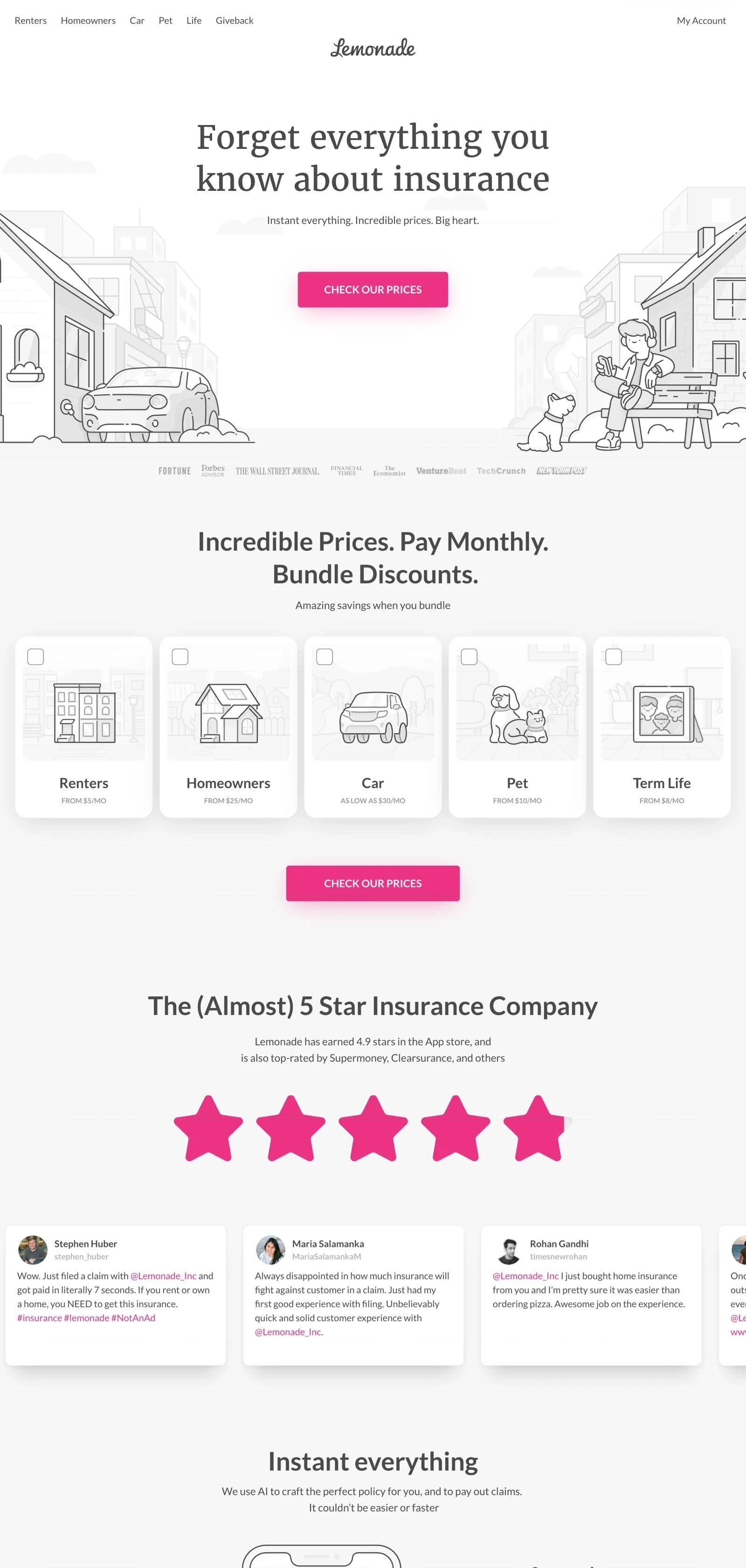 Lemonade homepage